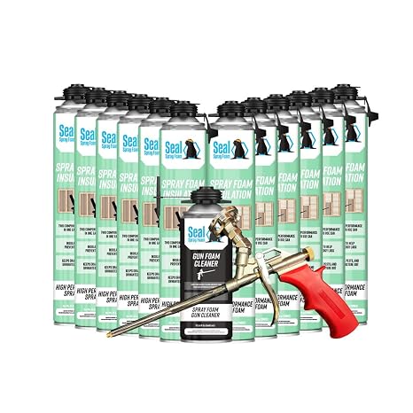 Seal Spray Foam High Performance Insulating 80% Plus Closed Cell Formula Foam Spray Can Kit w/Angled Gun Foam Applicator and 1 Can of Cleaner (300 Board FT-12 Cans)