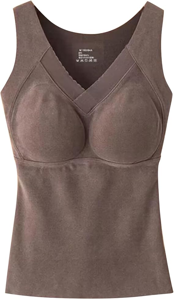Bra Thermal Underwear for Women High Stretch Fleece Lined Tops with Bra Padded Warm Tank Tops Plus Size