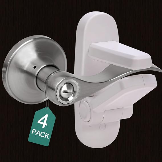 Babylush Child Proof Door Lever Lock,ABS with 3M Adhesive Backing,4 Pack