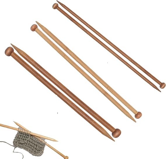 6Pcs Bamboo Knitting Needles, 6, 8, 10mm Sizes Needle Set, Eco-Friendly Chunky Wooden Knitting Needles, Single Pointed Straight Needle for Beginners, DIY Handmade Wool Sweater Scarf