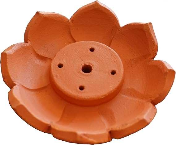 Incense Burner for Sticks, Cones, Resins and Charcoal Discs | Versatile Coal Disc and Resin Burner | Potter's-Wheel-Made Clay Terracota Ash Catcher | Joss Sticks Holder | Incense Stand