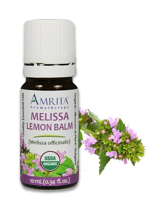 Amrita Aromatherapy Organic Melissa Lemon balm Essential Oil, 100% Pure Undiluted Melissa officinalis, Therapeutic Grade, Premium Quality Aromatherapy oil, Tested & Verified, 60ML