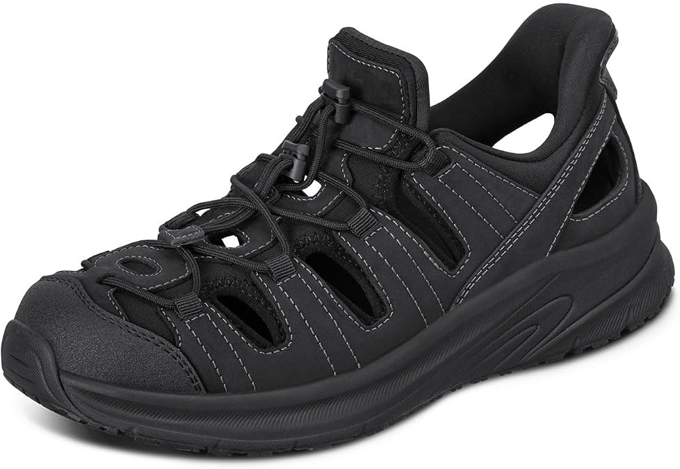 Orthofeet Saturn Orthopedic Men's Fisherman Sandals | Hands-Free Adjustable Slip-On Closed Toe Sandal with Anatomical Arch Support, Soft and Padded Cushioning, Wide Toe Box