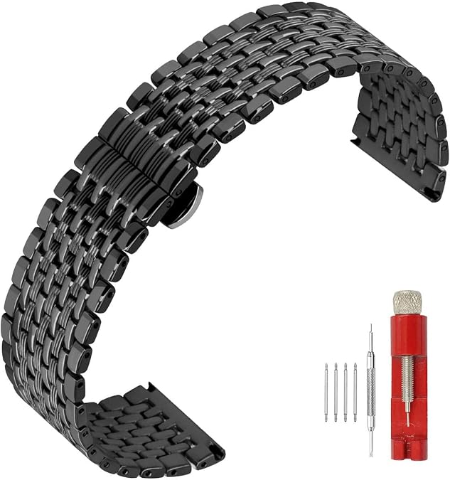 Multi Stripes 18mm 20mm 22mm Black Rose Gold Silver Two Tone Metal Watch Strap Tapered Engravings Stainless Steel Metal Watch Band for Men Women