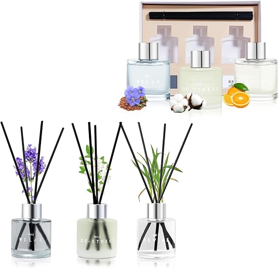 3 Pack Reed diffusers and Clean Linen Cotton Citrus Scent Diffusers