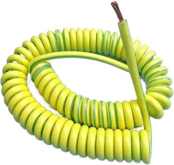 Spring Spiral Cable,1PC Spring Spiral Cable Yellow-Green Ground Wire Single Core Shrinkable Cable Copper Wire Telescopic Wire Stretch 1 Meters(9awg 6mm*2m)