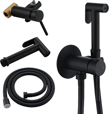 BARROCK Warm Water Bidet Sprayer Faucet for Toilet with Hot and Cold Brass Rough-in Valve, Stainless Steel Round Handheld Bidet Attachment Set for Feminine, Pets and Baby Diaper Washing, Matte Black