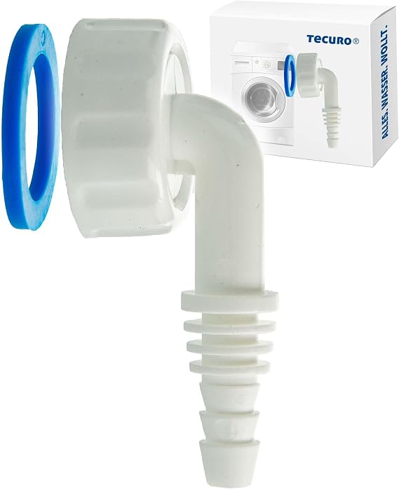 tecuro Angle Hose Nozzle for Condensate, for Drain Hose Diameter 8-17 mm, Mounting on Siphon with 1 Inch Device Outlet, Plastic, White