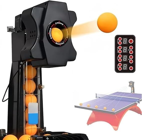 Table Tennis Robot/Automatic Ping Pong Ball Machine - Indoor Pongbot - For Training/Tabletop Table Tennis Games with Customize Spin,Frequency,Ball Speed,Landing,Height