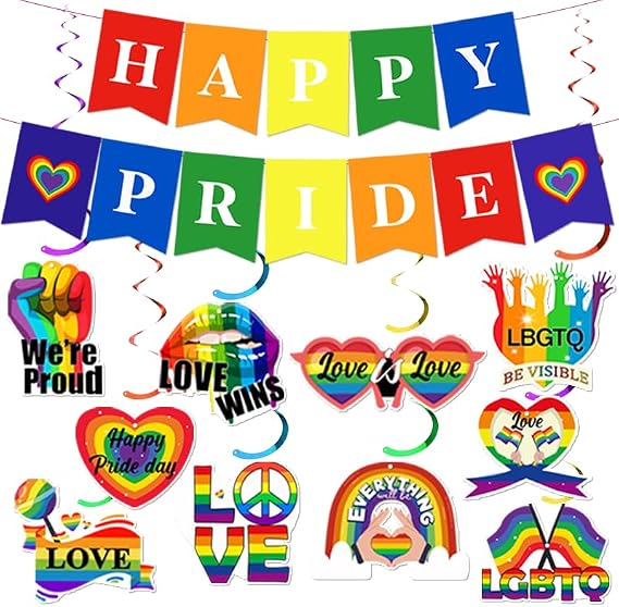 Gay Pride Day Supplies-Love is Love Hanging Swirls Decoration,Happy Pride Day Banner for LGBTQ Month Ceiling Decoration