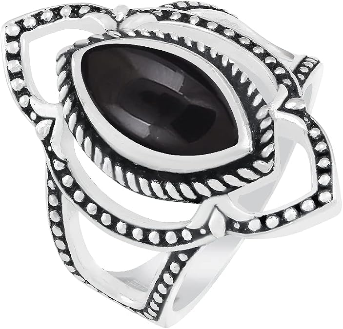 Marquise Shaped Natural Gemstone Solitaire Statement Rings for Women