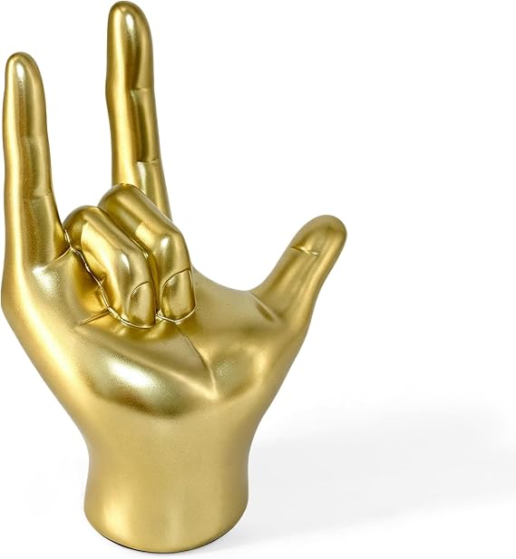 Gold I Love You Hand Sign Resin Sculpture for Home Bookshelf Office