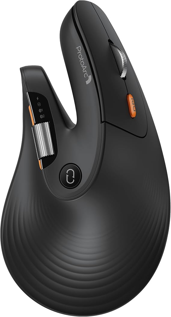 ProtoArc EM11 Pro Ergonomic Mouse for Large Hands, Side Scroll, Black