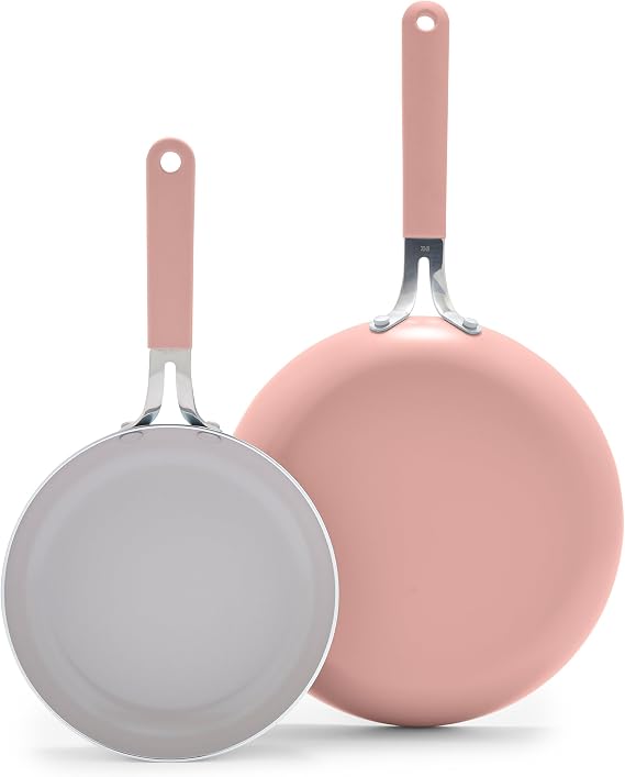 GreenLife 8 & 10 2 Piece Nonstick Ceramic Frying Pan Set, Lightweight Healthy PFAS-Free Skillets, Dishwasher & Oven Safe, Durable Body, Silicone Stay-Cool Handles, Easy Release, Pink