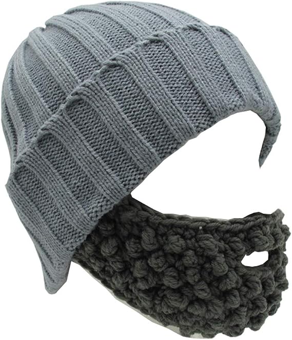 YEKEYI Unisex Funny Winter Hat w/Fake Beard Detachable Beard Beanie Hand-Knit Hat