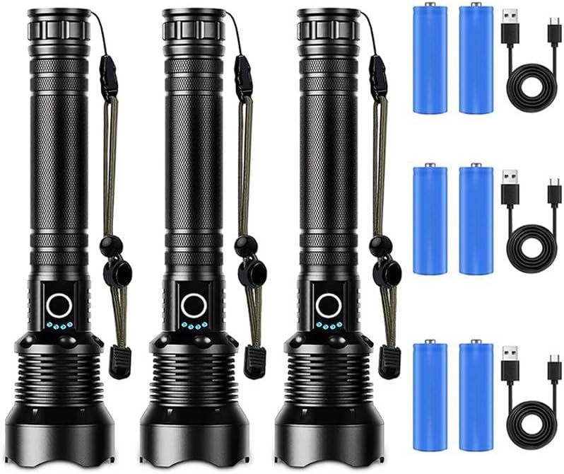 Buy Two Get One Free, Total of 3pcs 10000mAh Super Bright Rechargeable Flashlight with 5 Modes, High Lumens LED Flashlights, Tools for Men, for Emergency, Hiking, Fishing, Security And RV Camping