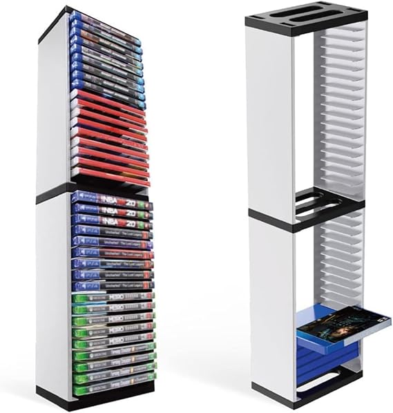 Game Storage Tower for PS5, DVD Storage CD Rack Holds 36 Games for Desktop | Universal Game Case Organizer Stand for PS4, Xbox Series X/S, Switch, DVD & Blu-Ray Discs, Space Saving Vertical Rack, Black