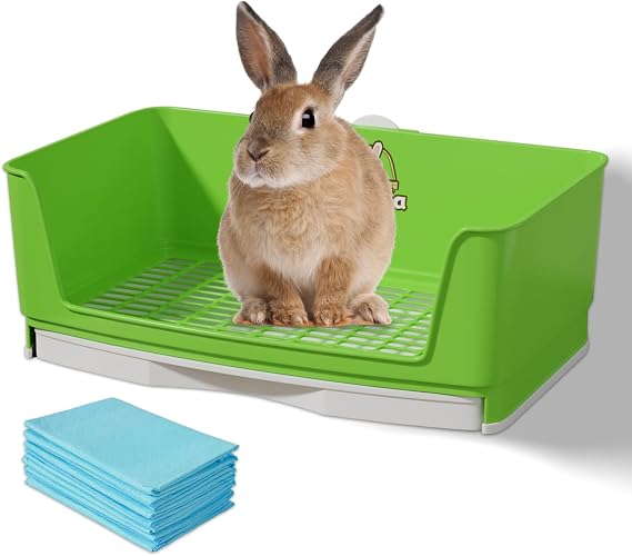Rabbit Litter Box - Extra Large Pet Bunny Little Box Potty Trainer Ideal for Small Animal, Rabbit, Guinea Pig, Ferrets Rectangular Corner Litter Box Cage (Green 15.7" 11.4" 6.2")