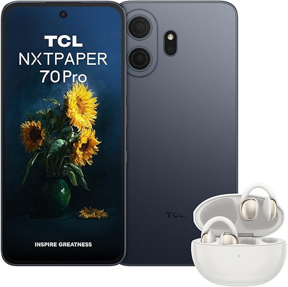 Bundle of TCL NXTPAPER 70 Pro 5G Android Smartphone,NXTPAPER 4.0,512GB+8GB,Stellar Blue + TCL CrystalClip Clip On Design Bass Enhancement 3D Room Sound Up to 36 Hours Playback Moon White