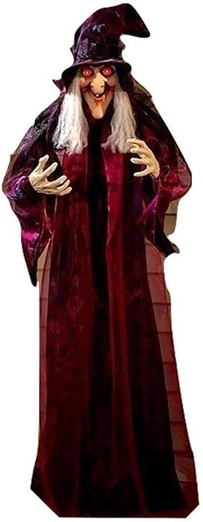 Life Size Hanging Talking Witch - Animated Halloween Witch with Sound Activation and Red Eyes for Outdoor & Indoor Decor - Old, Spooky and Scary Flying Animatronic Witch for Halloween Decorations