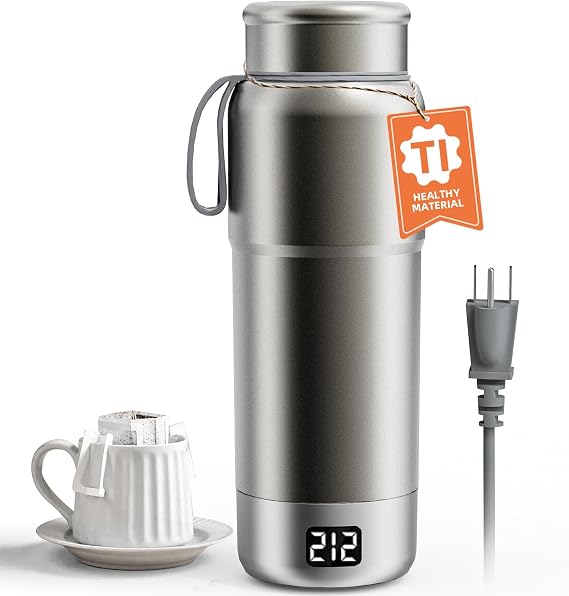 Pure Titanium Travel Kettle, 380ML Portable Electric Kettle, 12 Temp Presets, Dual Voltage 100-240V, Temp Control, Fast Boil, BPA-Free, Leak-Proof for Tea, Coffee, Baby Formula, Office & Hotel