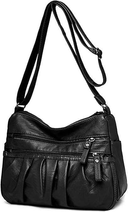 Soft PU Leather Handbags for Women Ladies Shoulder Bag Crossbody | Ladies Handbags with Multi Pocket, Water-Resistant and Lightweight, Stylish Pleated Design, Ideal for Commute Dating Travel
