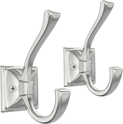 2 Pack Brushed Nickel Towel Robe Hooks, Coat Hooks for Wall Hanging Hat, Key, Bag, Mudroom Hook Entrance Bathroom Door Decorative Heavy Duty Hats Hanger