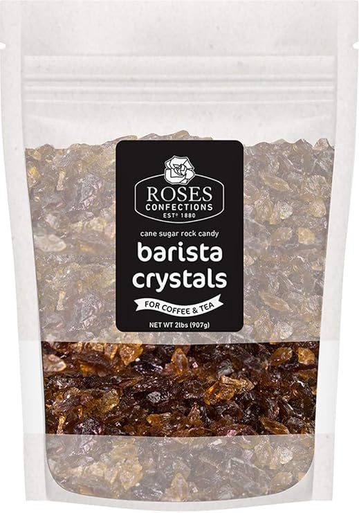 Roses Brands: Rock Sugar Crystals - 2 lb Bag - Natural Cane Sugar - Slow Crystalized - Resealable Bag - Fast Dissolving - Kosher, Non-GMO - No Gluten or Allergens - Perfect for Coffee, Tea or Baking