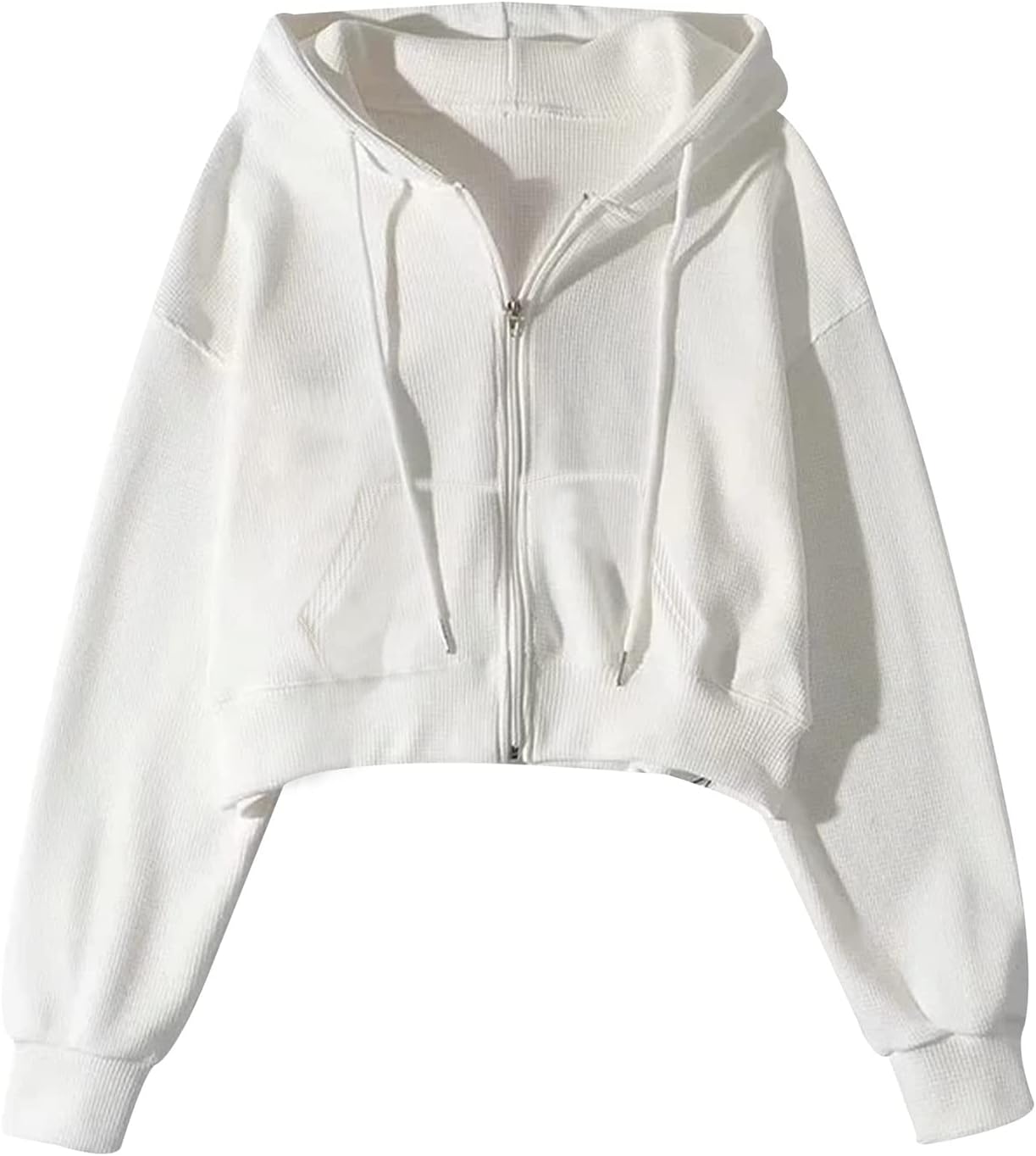 Yimoon Zip Up Hoodie Women Cropped Waffle Knit Sweatshirt Hooded Jackets