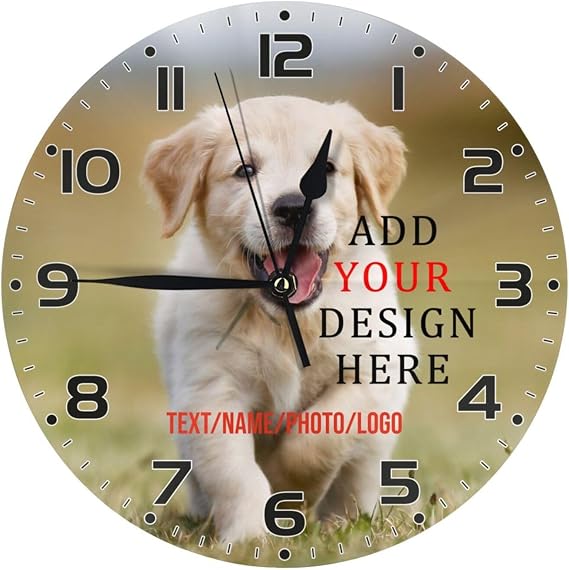 Custom Dog Pet Wall Clock for Kids Room, Personalized Kid Name Wall Clock Birthday Gift, Customized 10 Inch Round Clock Children Room Decor for Boys Girls