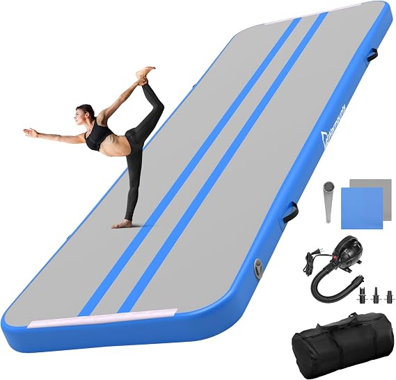 WARMOUNTS Inflatable Air Gymnastics Mat, 10 ft/13 ft/16 ft Air Tumbling Track Mat for Kids and Adults, Tumble Track with Electric Pump for Training, Cheerleading, Yoga, Home, Gym, Water, Outdoor