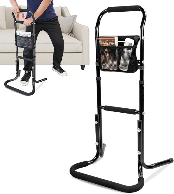 HEPO Portable Chair Stand Assist for Elderly, Height Adjustable Mobility Aids, 300LBS Capicity, Lift Safety Assist Devices Helps Seniors Get Up from Couch, Floor, Padded Cane Bars, Black