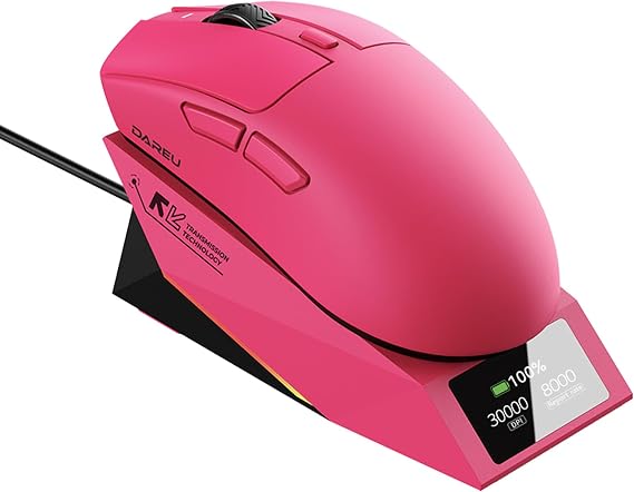 DAREU AE6 Pro Wireless Gaming Mouse with Display Charging Dock-Magenta