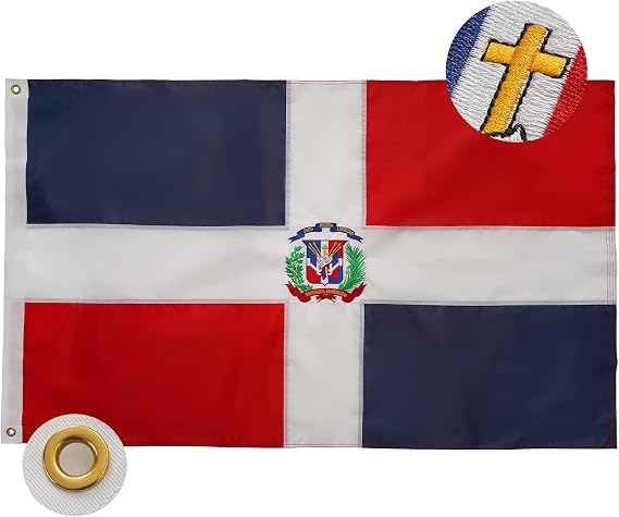 Bradford Dominican Flag 3x5 feet Outdoor, Embroidered Dominican Republic Flag Bandera Dominicana for Wall, Double Sided Bandera de Republica Dominicana Flags with Brass Grommets