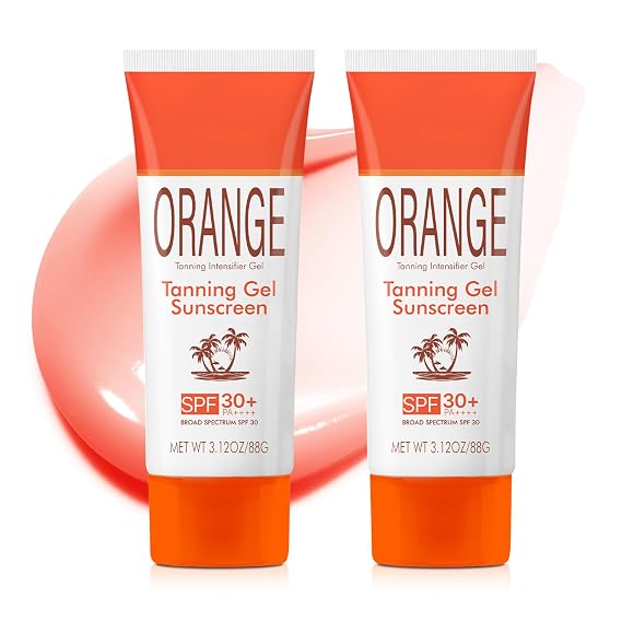Orange Sun Tanning Gel, Hydrating & Moisturizing Formula with SPF 30 Sunscreen, Fast-Absorbing Tan Accelerator for Faster Darker Tan, Gentle Sun Protection for All Skin Types (2pc, 3.12oz)