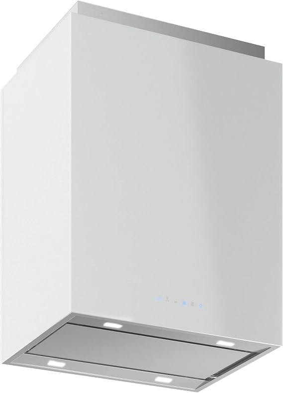 Futuro Futuro Lombardy White 24 Inch Island-mount Range Hood, Stainless Steel & White Glass, LED, Ultra-Quiet, w/Blower