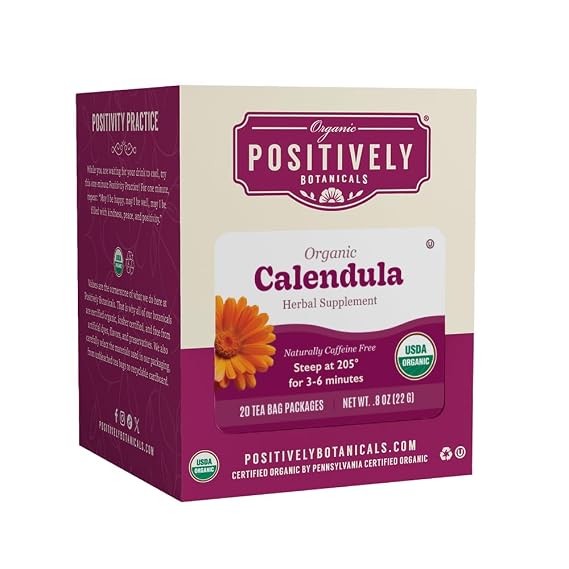 Organic Positively Botanicals Company, Calendula Herbal Tea Bags, 20 Count