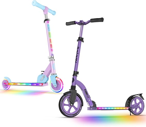 BELEEV V2 Scooters for Kids Ages 3-12 with Light-Up Wheels & Stem & Deck and Big Wheel Scooter for Kids Ages 6+ with Light-Up Deck