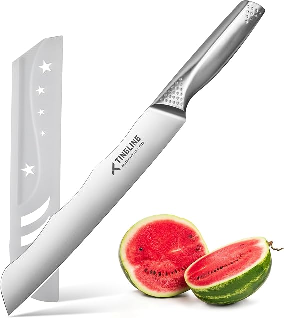 Tingling Watermelon Knife with Sheath Stainless Steel: Watermelon Slicer and Cutter Tool - Kitchen Fruit Knife for Melon and Cantaloupe Slicing and Carving Brisket