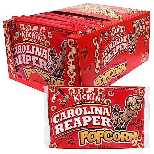ASS KICKIN Carolina Reaper Pepper Microwave Popcorn 12 Pack - Ultimate Spicy Gourmet Gift Popcorn - Makes a Great Movie Theater Popcorn or Snack Food - Try if you dare!