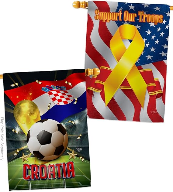 World Cup Croatia Support Our Troops Banner Pack Wall Art Flag Room Decorations Indoor Outdoor Tapestry Yard Signs FIFA Team Qatar Trophy Soccer Game Football Gifts, Made in USA