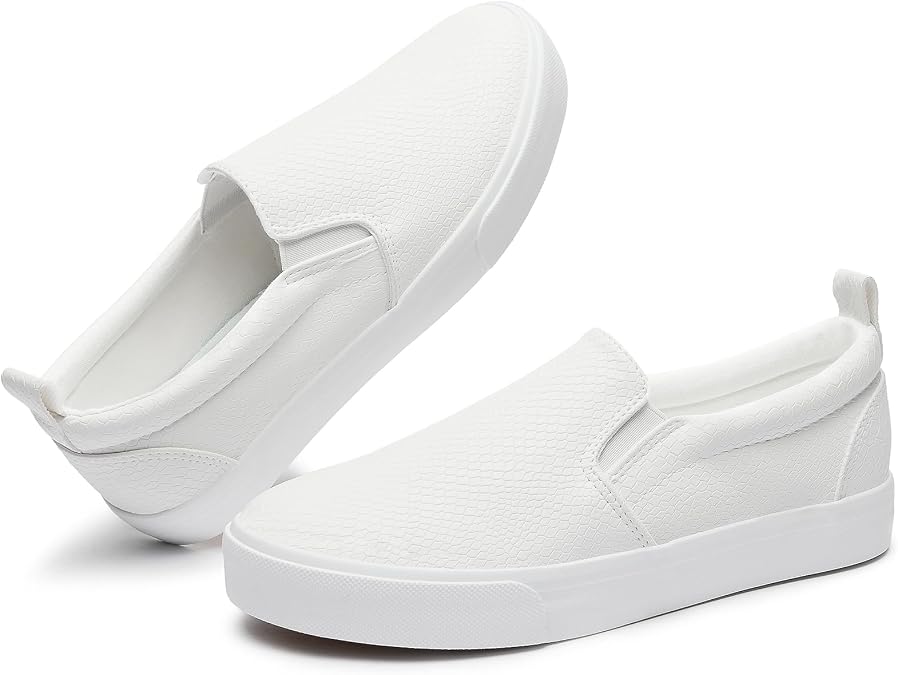 TUOPIN Womens Synthetic Leather Slip On Shoes,Padded Collar Slip on Sneakers for Women,Casual Loafers Walking Shoes