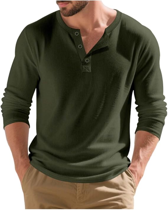 Mens Henley Shirts Long Sleeve Casual Lightweight Pullover Shirt Crew Neck Soft Stretch Basic Tees Ribbed Fall Tops 2025
