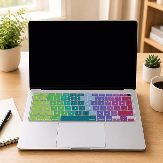 McStorey Türkçe Q Klavye Koruyucu MacBook Air 13 A2179 A2337 M1 Uyumlu | UK ISO Ters L Enter | Ultra İnce Silikon Keyboard Cover Pembe Yeşil