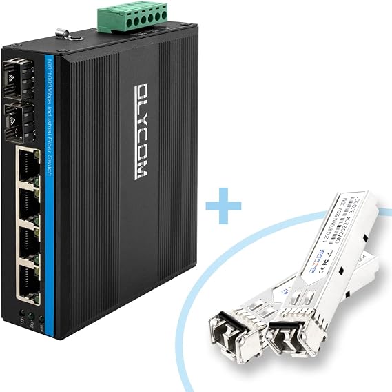 4Port POE Switch Outdoor Full Gigabit DIN-Rail Fiber Network Switch 4 x Gigabit PoE+ Ports 2 x 1.25G SFP Fiber Ports 120W with 2pcs Industrial SFP Transceivers