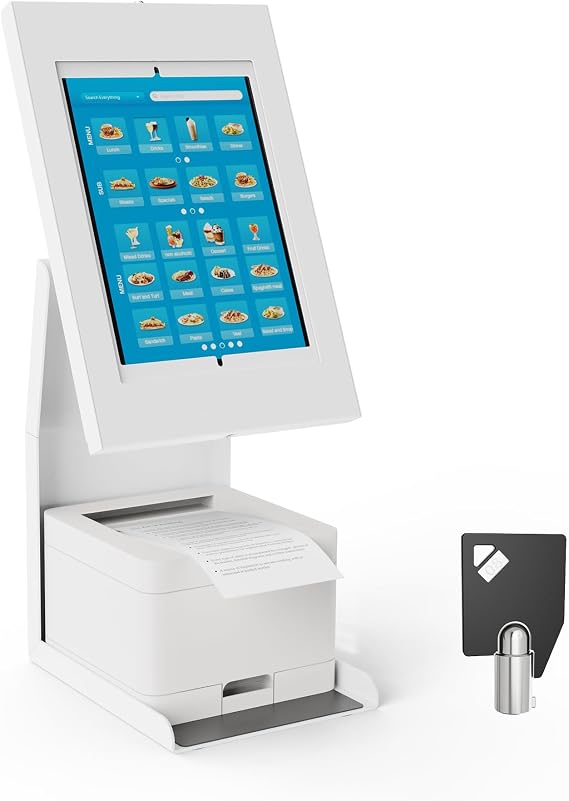 Mount-It! iPad Kiosk Stand with Printer Shelf, Locking Anti-Theft, White