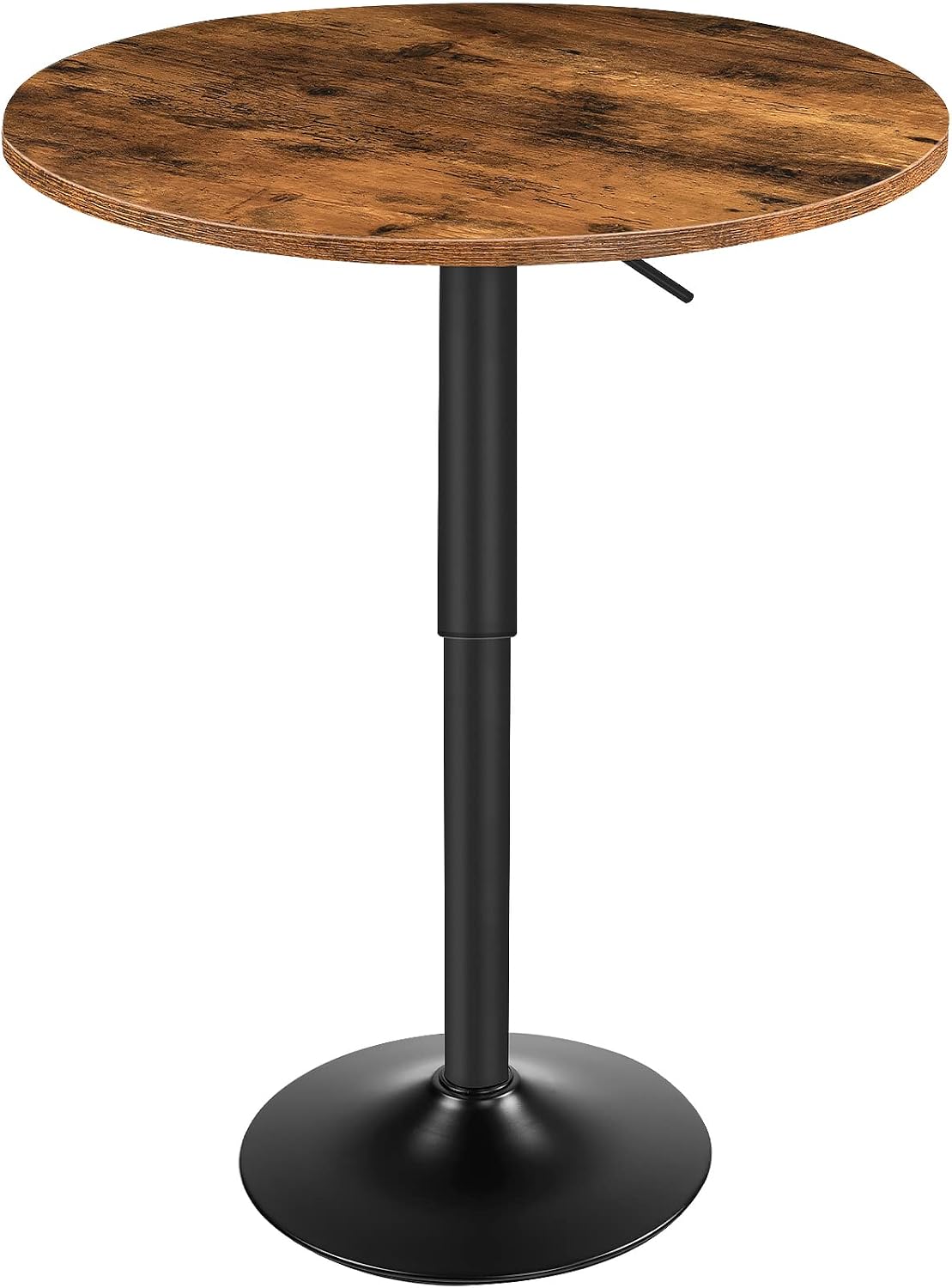 HOOBRO Bar Table, Height-Adjustable Round Pub Table 68.5-90 CM with Sturdy Base, Modern Style, Easy to Assemble, Suitable for Small Space, Rustic and Black EBF58BT01G1