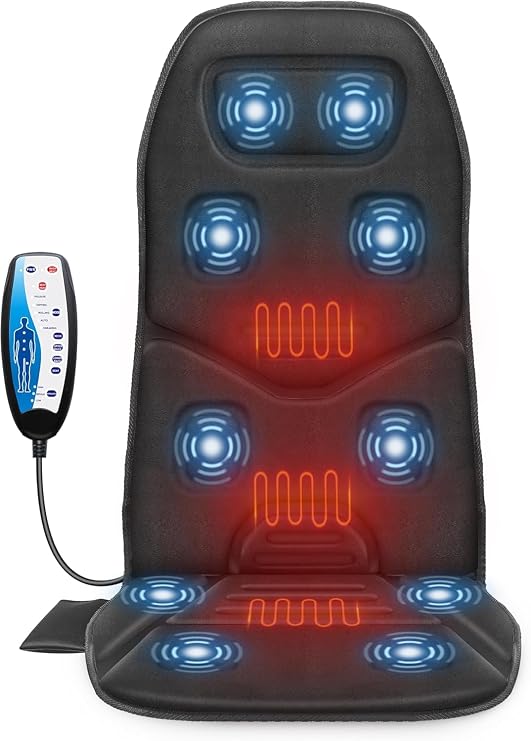 COMFIER Massage Seat Cushion with Heat - 10 Vibration Motors, Back Massager for Chair, (Vibration Massage Only, Not Shiatsu/Rolling,Massage Chair Pad for Back