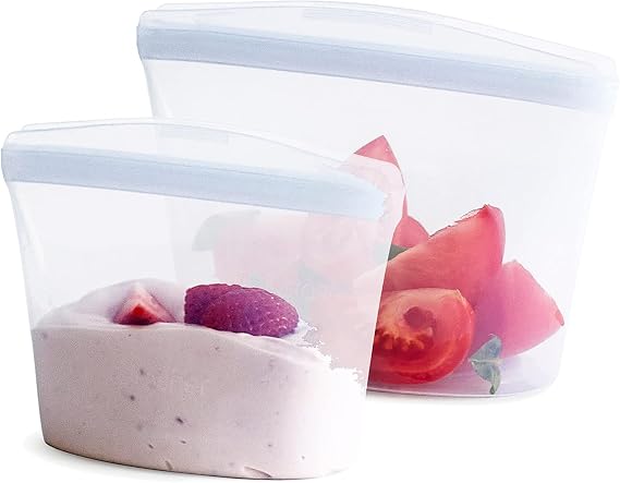 Stasher Reusable Silicone Storage Bag, 2 Pack Bowls (Clear), Food Prep Containers, Lunch, Travel, Makeup, Gym Bag, Freezer, Oven