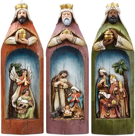 3PCS Three Wise Men Nativity Set,Christmas Nativity Collection Resin Crafts,Three Kings Figurine Roman Kings Nativity Set,Resin Craft Religious Decoration Nativity Scene,Abstract Art Sculpture